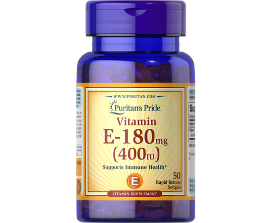 Puritan's Pride E-180 mg (400 IU) 50 softgels, Фасовка: 50 softgels, Коцентрація: 180 mcg, image 