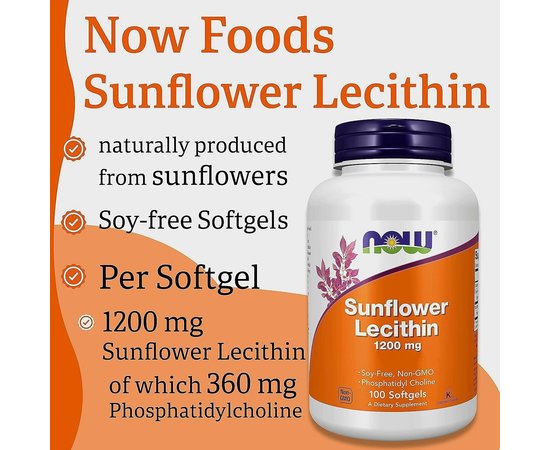 NOW Sunflower Lecithin 1200 mg 100 softgels, Фасовка: 100 softgels, Концентрація: 1200 mg, image , зображення 4