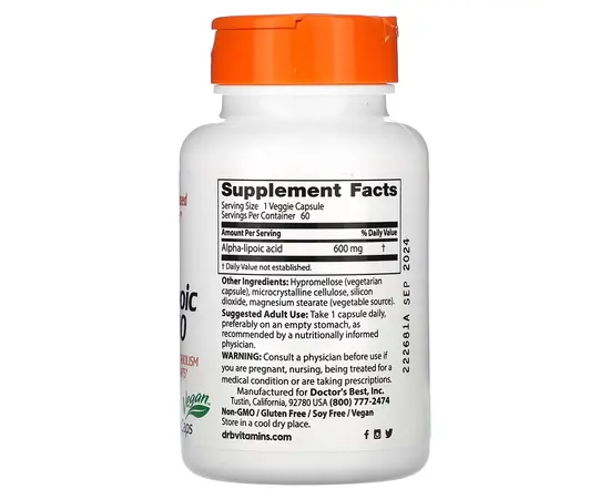 Doctor`s Best Alpha - Lipoic Acid 600 mg 60 caps, image , зображення 3