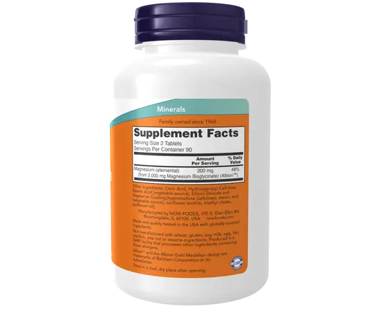NOW Magnesium Glycinate 180 tabs, image , зображення 2