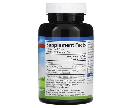 Carlson Chelated Magnesium Glycinate 200 mg 90 tabs, image , зображення 2