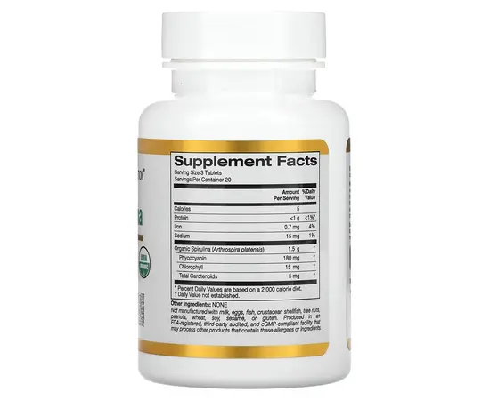 California Gold Nutrition Organic Spirulina 60 tabs, image , зображення 2