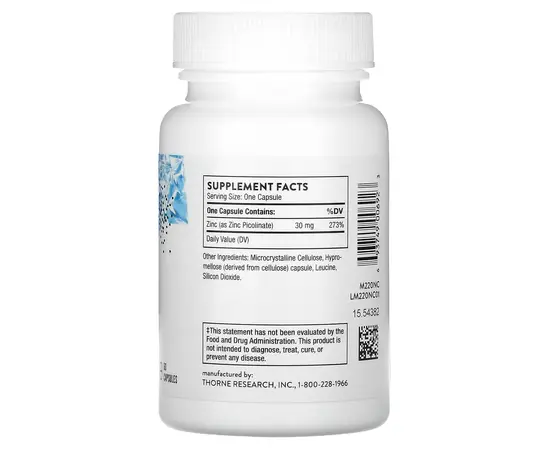 Thorne Zinc Picolinate 30 mg 60 caps, image , зображення 2