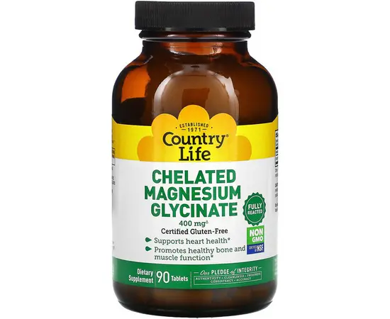 Country Life Chelated Magnesium Glycinate 400 mg 90 Tablets, image 