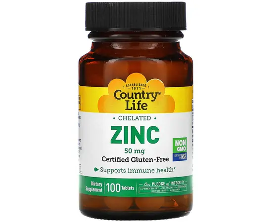 Country Life Zinc Chelated 50 mg 100 tabs, image 