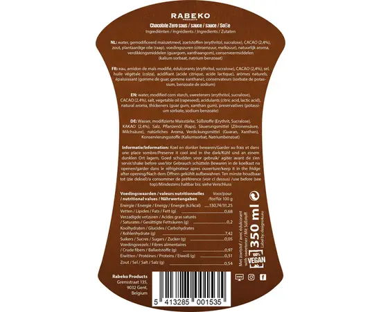 Rabeko Syrup Zero 350 ml, Смак:  Chocolate / Шоколад, image , зображення 2