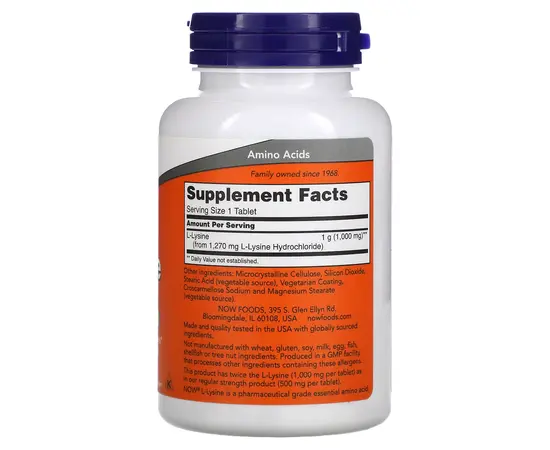 NOW L-Lysine 1000 mg 100 tabs, NOW L-Lysine 1000 mg 100 tabs , изображение 2 в интернет магазине Mega Mass