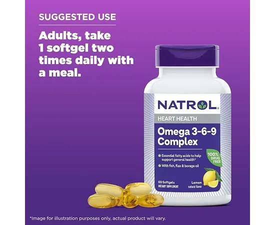 Natrol Omega 3-6-9 Complex 1200 mg 60 softgels Lemon, Фасування: 60 softgels, image , зображення 6