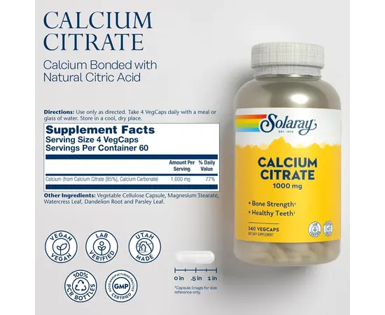 Solaray Calcium Citrate 1000 mg 240 Caps, Фасовка: 240 caps, Solaray Calcium Citrate 1000 mg 240 Caps, Фасовка: 240 caps , изображение 3 в интернет магазине Mega Mass