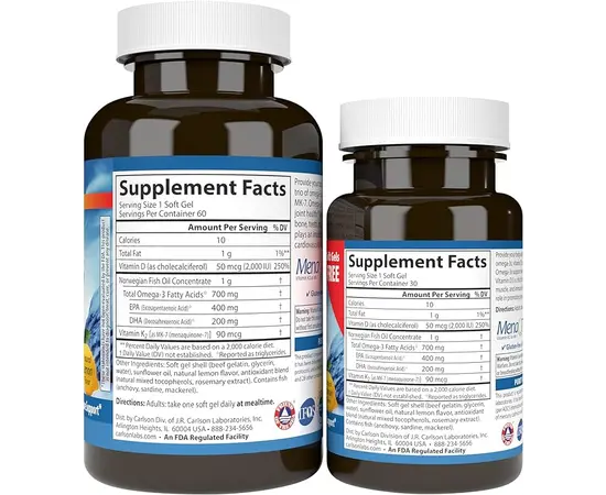 Carlson Elite Omega 3 plus D&K 700 mg 60 +30 softgels, Carlson Elite Omega 3 plus D&K 700 mg 60 +30 softgels , изображение 2 в интернет магазине Mega Mass