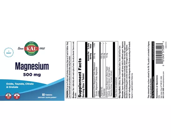 KAL Magnesium 500 mg 60 tabs, KAL Magnesium 500 mg 60 tabs , изображение 5 в интернет магазине Mega Mass