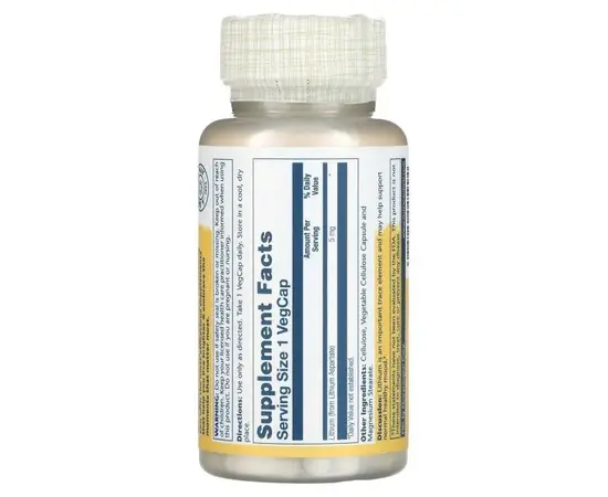 Solaray Lithium Aspartate 5 mg 100 caps, Solaray Lithium Aspartate 5 mg 100 caps , изображение 2 в интернет магазине Mega Mass