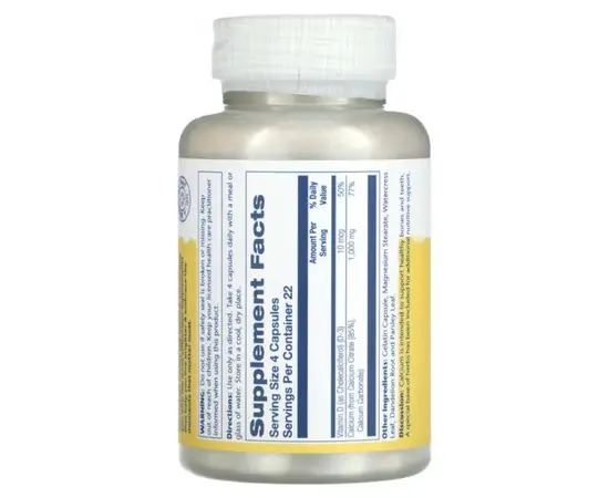 Solaray Calcium Citrate with Vitamin D-3 1000 mg 90 Caps, image , зображення 2