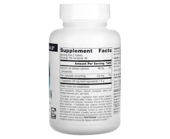 Source Naturals L-Tryptophan 120 tabs, Фасовка: 120 tabs, Source Naturals L-Tryptophan 120 tabs, Фасовка: 120 tabs , изображение 2 в интернет магазине Mega Mass