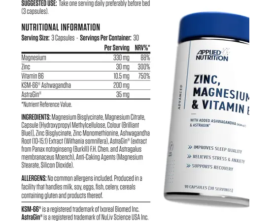 Applied Nutrition ZMA Advanced 90 caps, image , зображення 3