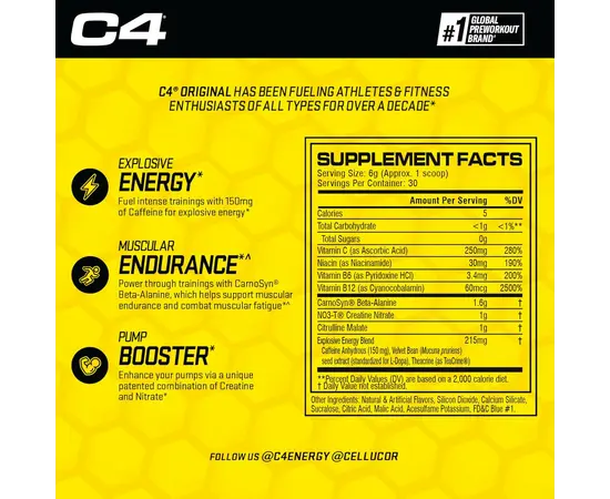 Cellucor C4 Original 30 servings, Фасовка: 270 g, Вкусы: Icy Blue Raz / Ледяная Голубая Малина, Cellucor C4 Original 30 servings, Фасовка: 270 g, Вкусы: Icy Blue Raz / Ледяная Голубая Малина , изображение 4 в интернет магазине Mega Mass