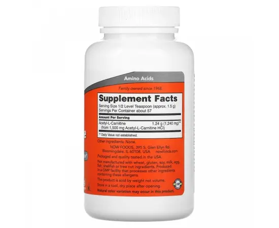 NOW Acetyl-L-Carnitine Pure Powder 85 g, NOW Acetyl-L-Carnitine Pure Powder 85 g , изображение 2 в интернет магазине Mega Mass