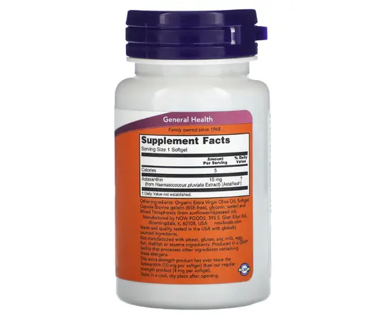 NOW Astaxanthin 10 mg 30 softgels, Фасування: 30 softgels, Концентрація: 10 mg, image , зображення 2