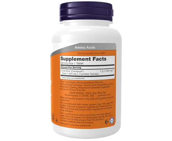 NOW L-Carnitine Tartrate 1000 mg 50 tabs, NOW L-Carnitine Tartrate 1000 mg 50 tabs , изображение 2 в интернет магазине Mega Mass