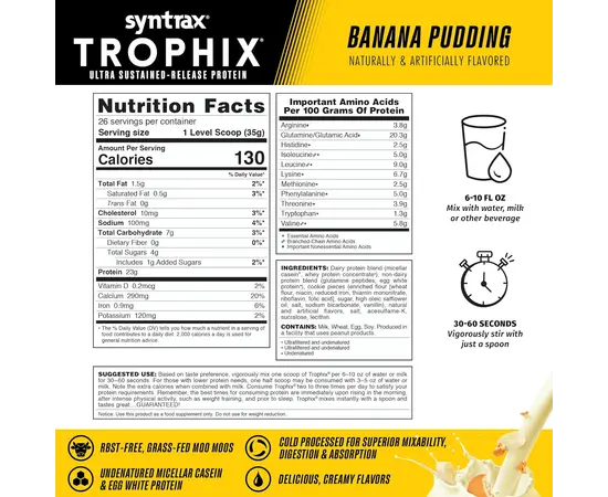 Syntrax Trophix 5.0 907 g, Фасовка: 907 g, Вкусы: Banana Pudding / Банановый Пудинг, Syntrax Trophix 5.0 907 g, Фасовка: 907 g, Вкусы: Banana Pudding / Банановый Пудинг , изображение 3 в интернет магазине Mega Mass