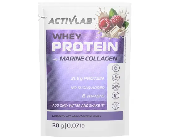 Activlab Whey Protein with Marine Collagen 30 g, Фасовка: 30 g, Вкусы: Raspberry White Chocolate / Малина Белый Шоколад, Activlab Whey Protein with Marine Collagen 30 g, Фасовка: 30 g, Вкусы: Raspberry White Chocolate / Малина Белый Шоколад , изображение 2 в интернет магазине Mega Mass