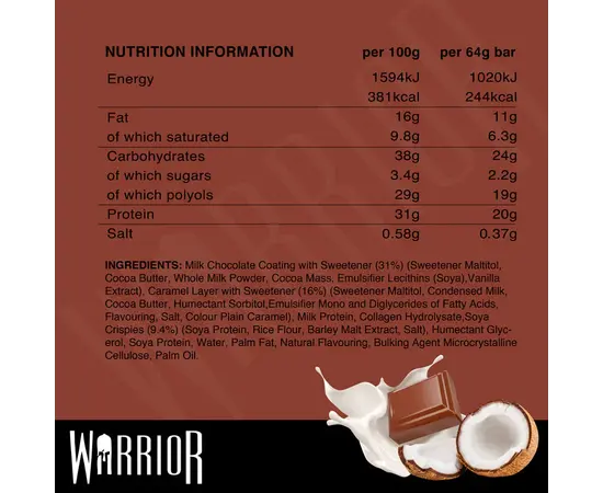 Warrior Crunch 64 g, Фасовка: 64 g, Вкусы: Chocolate Coconut / Шоколад Кокос, Warrior Crunch 64 g, Фасовка: 64 g, Вкусы: Chocolate Coconut / Шоколад Кокос , изображение 4 в интернет магазине Mega Mass