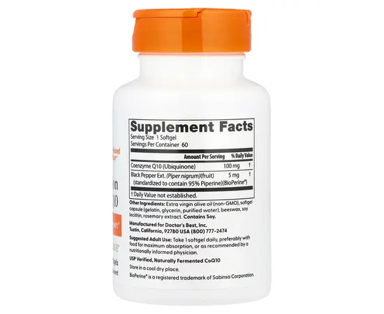Doctor's Best CoQ10 100 mg 60 softgels, Фасування: 60 caps, Концентрація: 100 mg, image , зображення 2