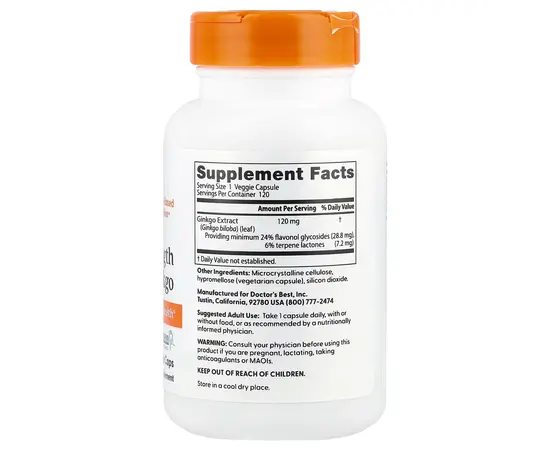 Doctor's Best Ginkgo Extra Strength 120 mg 120 vcaps, image , зображення 2
