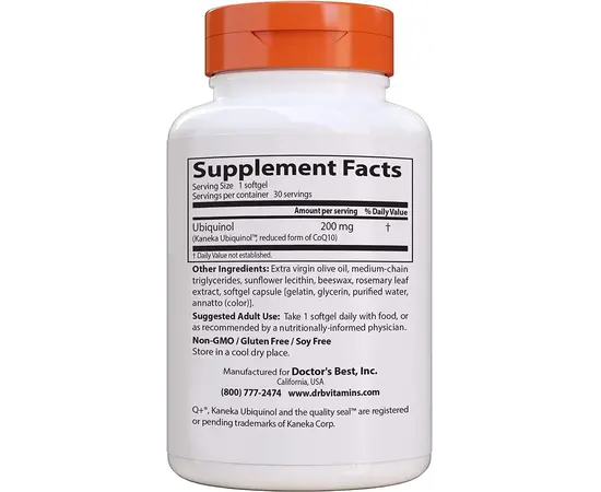 Doctor's Best Ubiquinol 200 mg 30 softgels, Фасування: 30 softgels, image , зображення 2