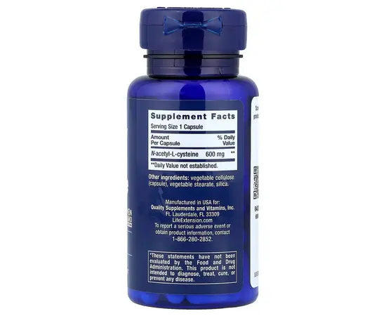 Life Extension N-Acetyl L-Cysteine 600 mg 60 caps, image , зображення 2