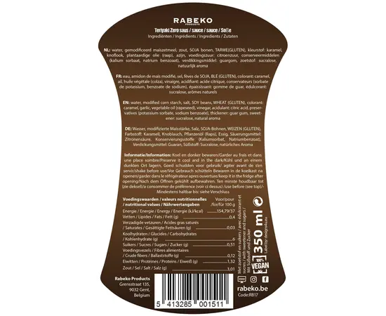 Rabeko Teriyaki Zero 350 ml, Rabeko Teriyaki Zero 350 ml , изображение 2 в интернет магазине Mega Mass