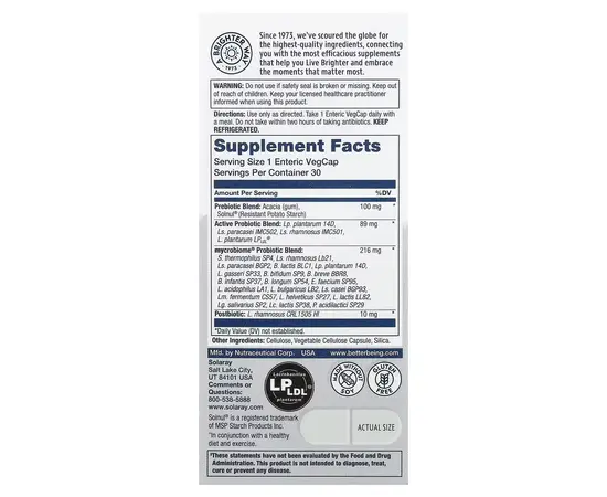 Solaray Complete Probiotic 30 caps, image , зображення 3