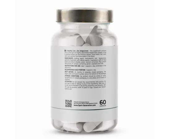 Sport Generation Healthy Line Zinc Bisglycinate 30 mg 60 caps, image , зображення 3