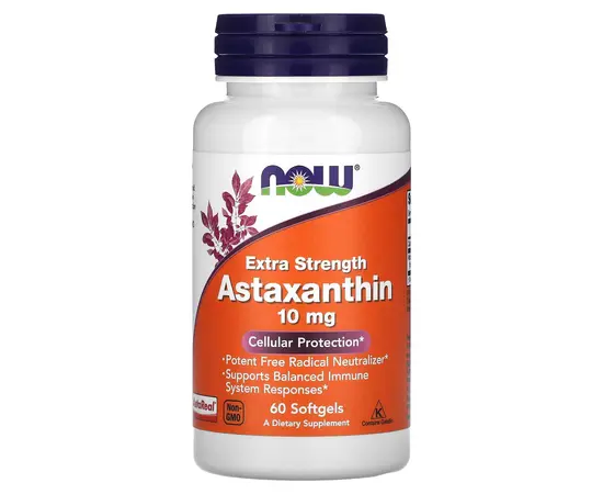 NOW Astaxanthin 10 mg 60 softgels, Фасування: 60 softgels, Концентрація: 10 mg, image 
