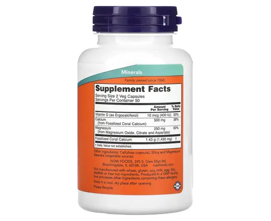 NOW Coral Calcium Plus Magnesium & Vitamin D 100 caps, image , зображення 2