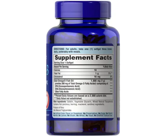 Puritan's Pride Omega-3 Fish Oil 1000 mg 100 softgels, image , зображення 3