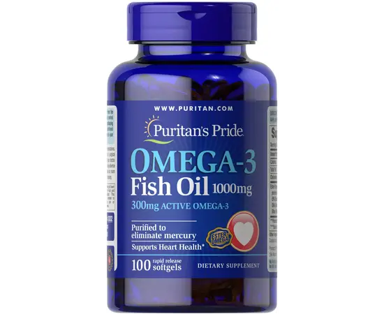 Puritan's Pride Omega-3 Fish Oil 1000 mg 100 softgels, image 