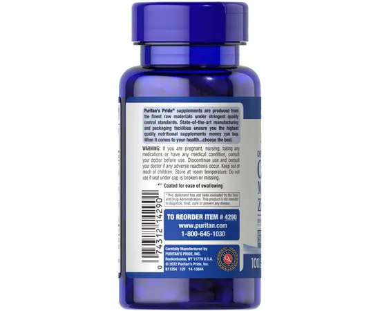 Puritan's Pride Chelated Calcium Magnesium Zinc 100 tab, image , зображення 4