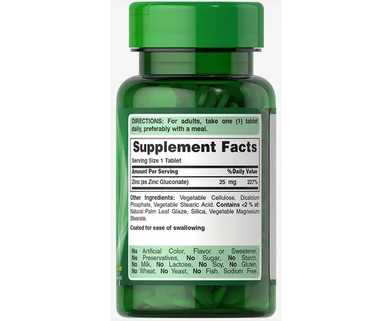 Puritan's Pride Zinc 25 mg 100 tabs, image , зображення 3