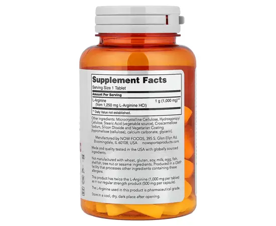 NOW Double Strength L-Arginine 1000 mg 60 tabs, NOW Double Strength L-Arginine 1000 mg 60 tabs , изображение 2 в интернет магазине Mega Mass