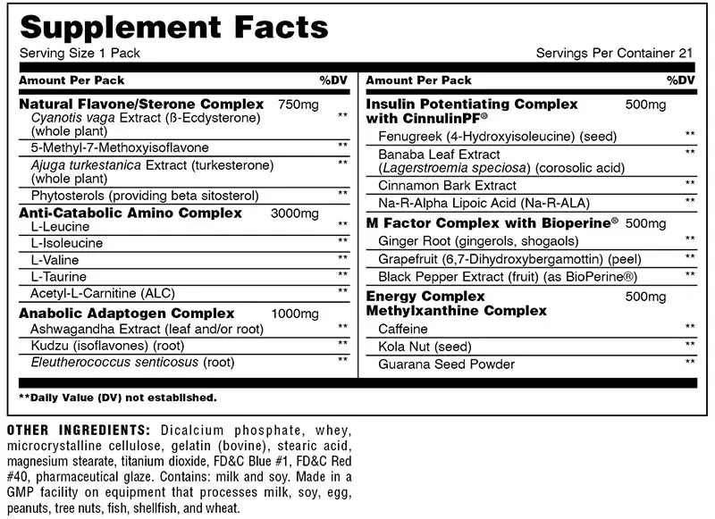 Universal Nutrition Animal М-Stak supplement facts